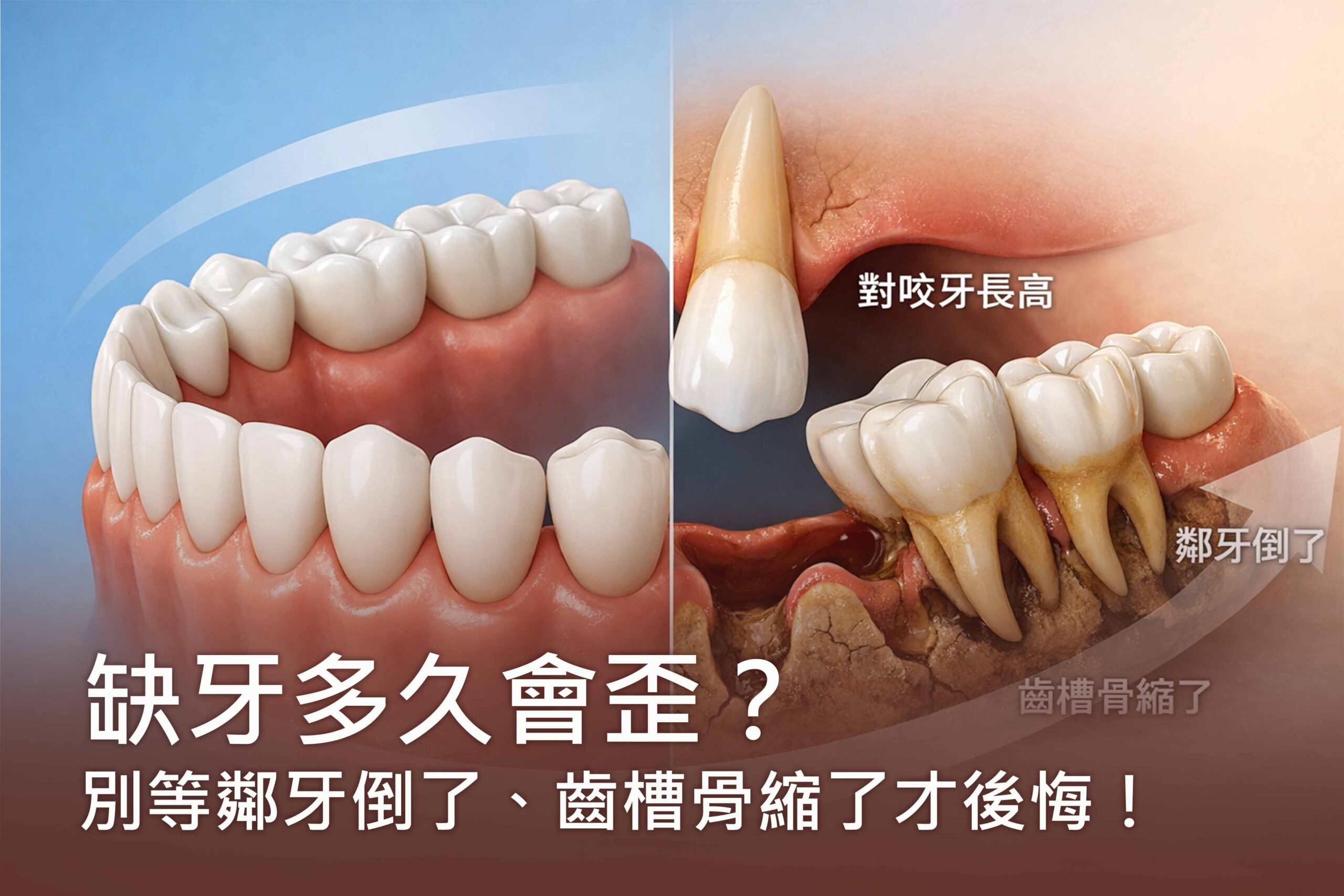 缺牙多久會歪？別等鄰牙倒了、齒槽骨縮了才後悔！